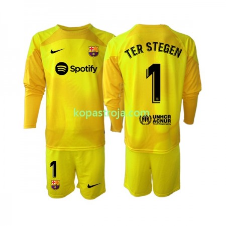 Billiga Fotbollströjor FC Barcelona Ter Stegen 1 Målvakt Barn Fjärde tröja 2022/23 Långärmad